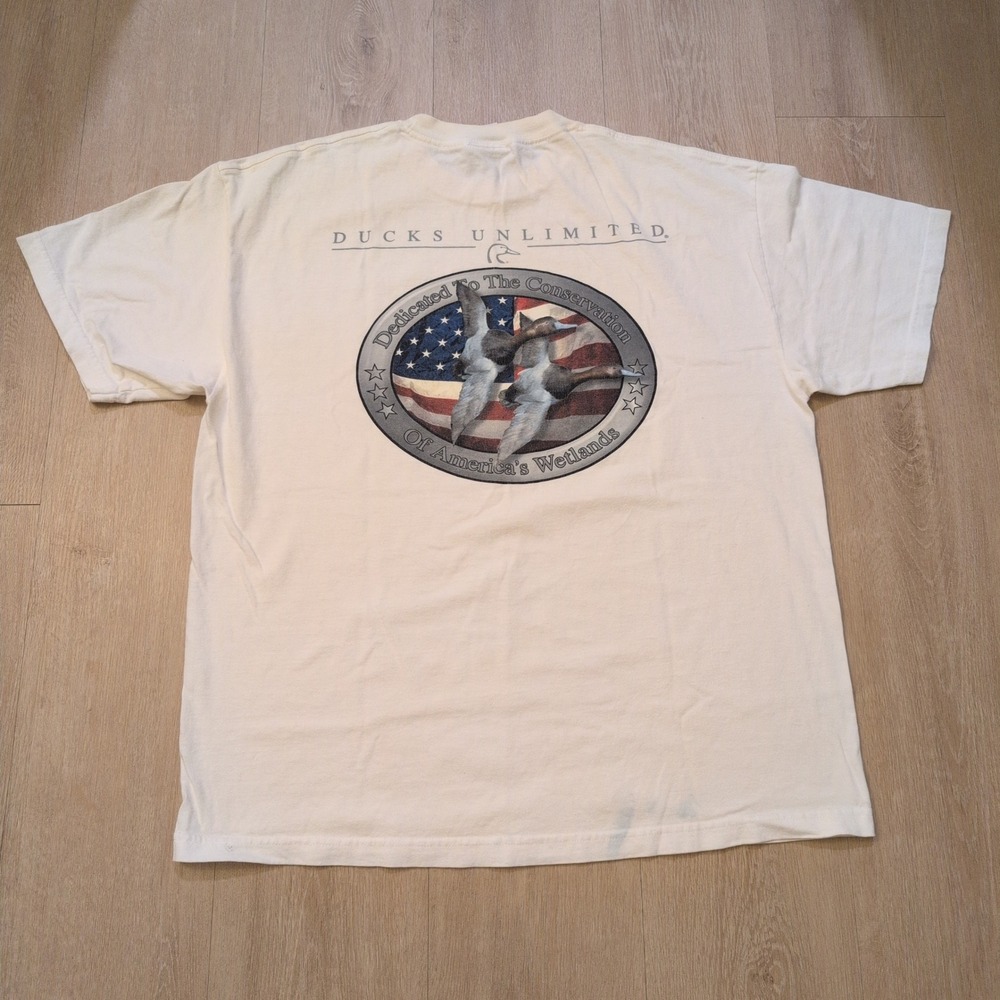 VTG Marathon Ducks Unlimited Adult XL Shirt USA Flag Animal Nature Hunt 90s